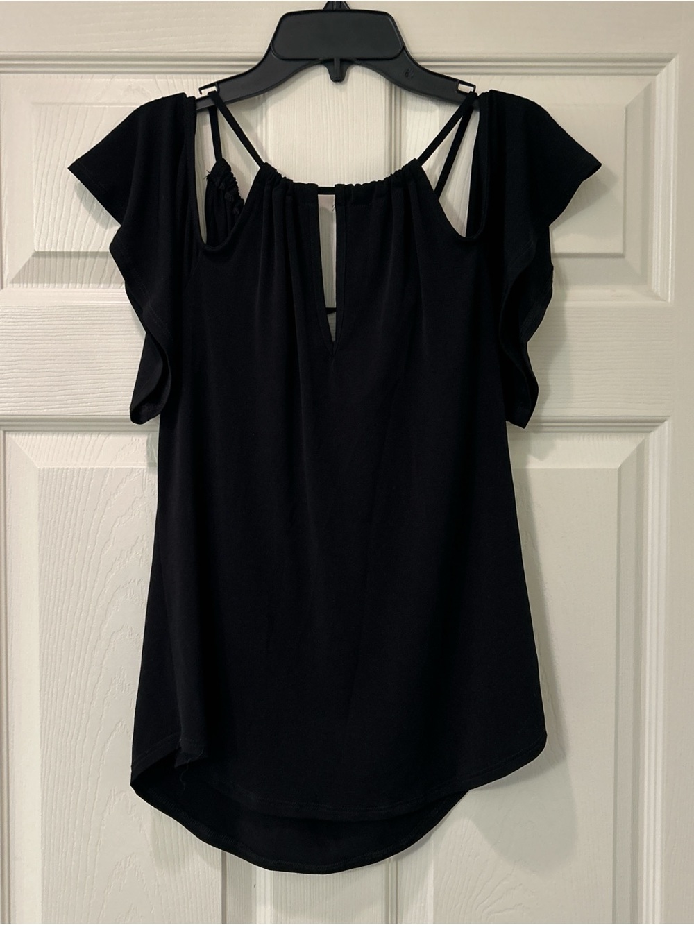 Veronica M Black Cold-Shoulder Ruffle Blouse